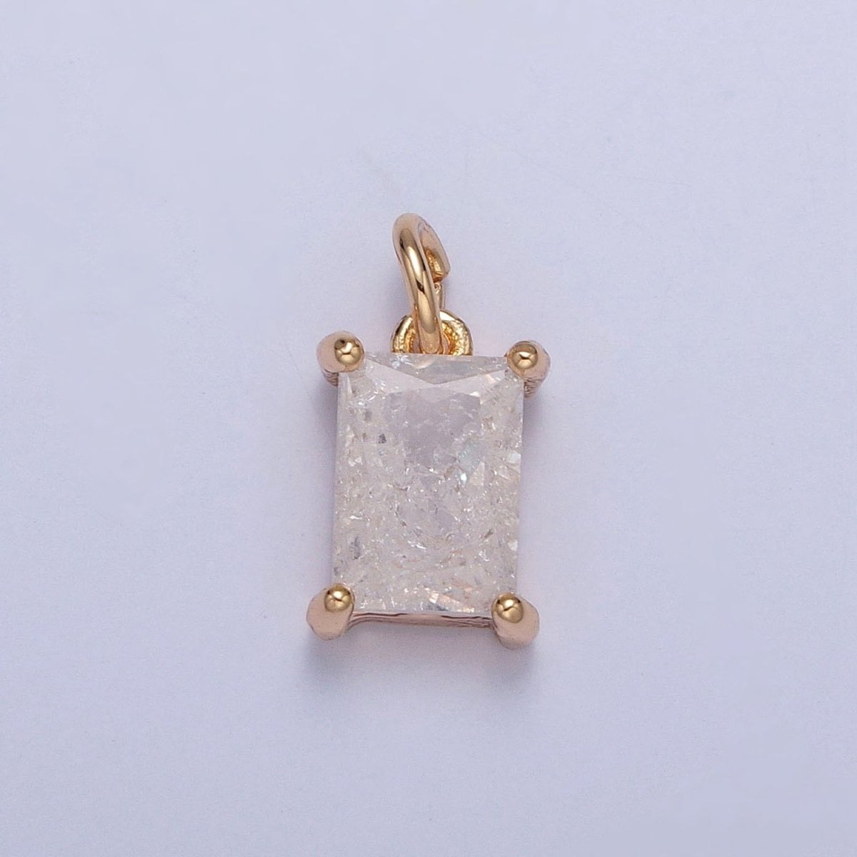 16K Gold Filled Sparkly Pastel Emerald Cut Cubic Zirconia Charm Jewelry Making Component Rectangle Square Add on Charm | X-268-X-272