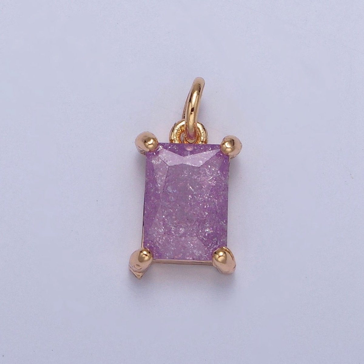 16K Gold Filled Sparkly Pastel Emerald Cut Cubic Zirconia Charm Jewelry Making Component Rectangle Square Add on Charm | X-268-X-272