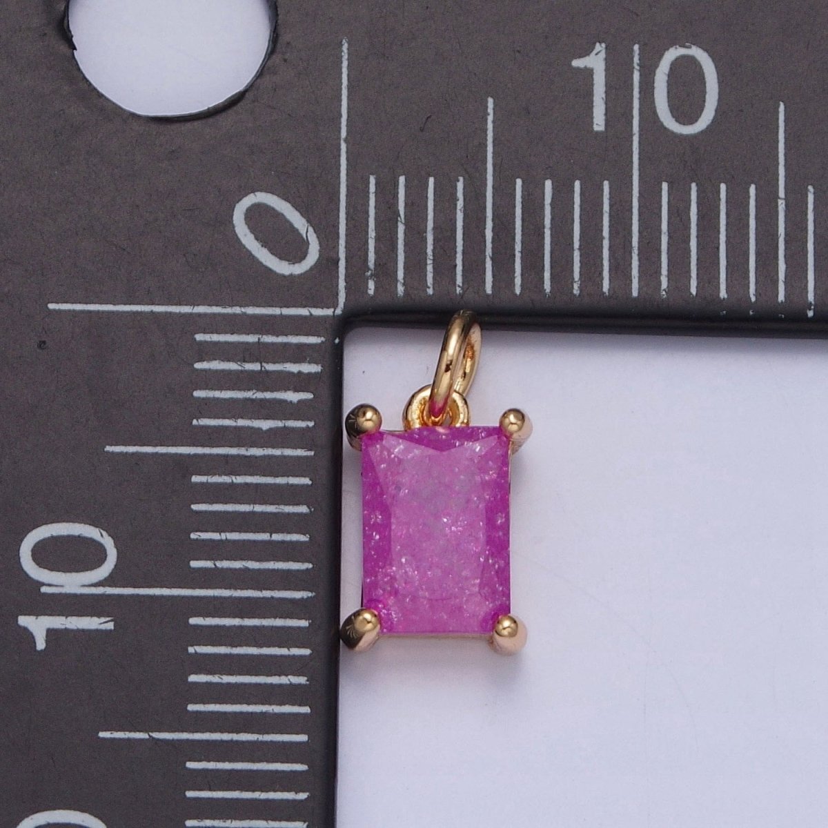 16K Gold Filled Sparkly Pastel Emerald Cut Cubic Zirconia Charm Jewelry Making Component Rectangle Square Add on Charm | X-268-X-272