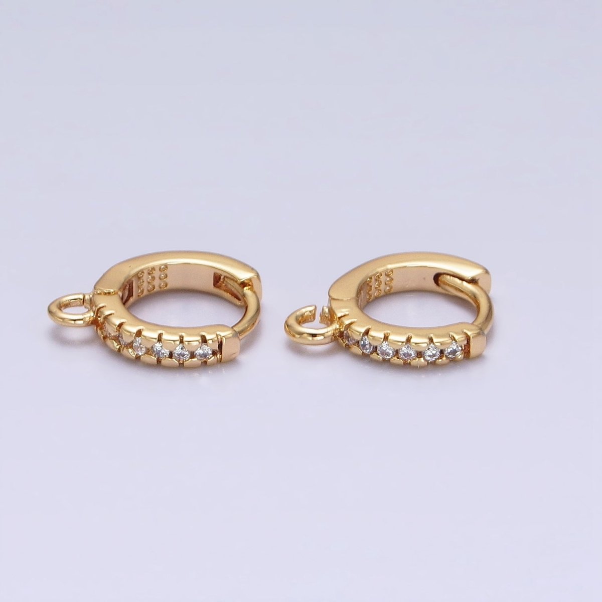 16K Gold Filled Thin Mini Clear Micro Paved CZ 10mm Cartilage Open Loop Huggie Earrings Supply In Gold & Silver | Z-220 Z-388