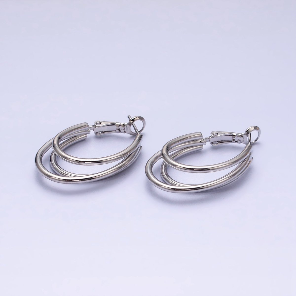 16K Gold Filled Triple Band Oblong Hinge Hoop Earrings in Gold & Silver | AD847 AD848