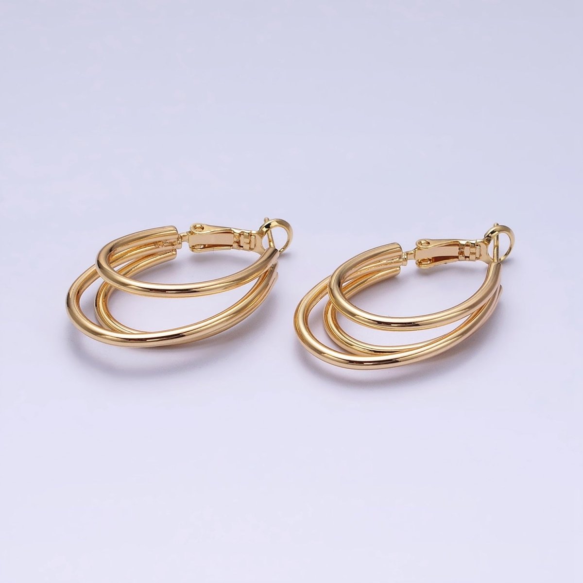 16K Gold Filled Triple Band Oblong Hinge Hoop Earrings in Gold & Silver | AD847 AD848