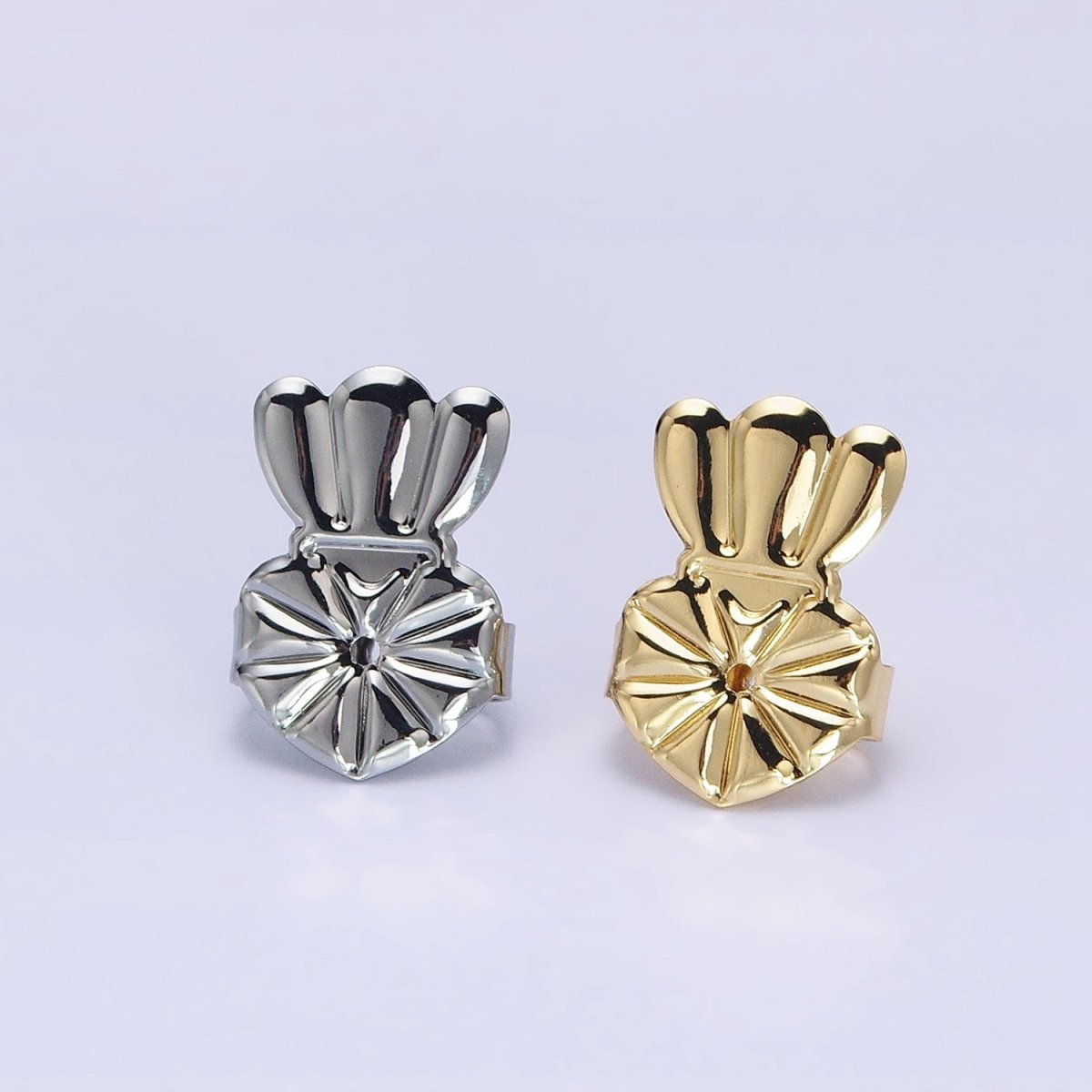 16K Gold Filled Triple Crown Heart Flower Earrings Back Lifter Stabilizer Supply in Gold & Silver | Z-336 Z-337