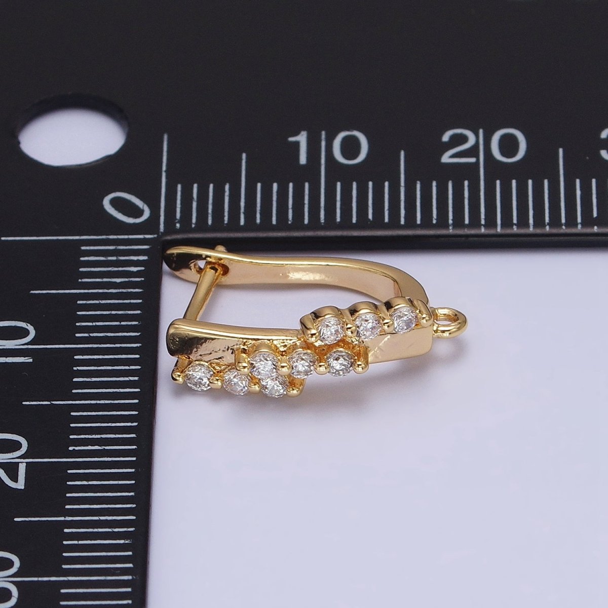 16K Gold Filled Triple CZ Lined Micro Paved Bar Open Loop English Lock Earrings Supply in Gold & Silver | Z-231 Z-232