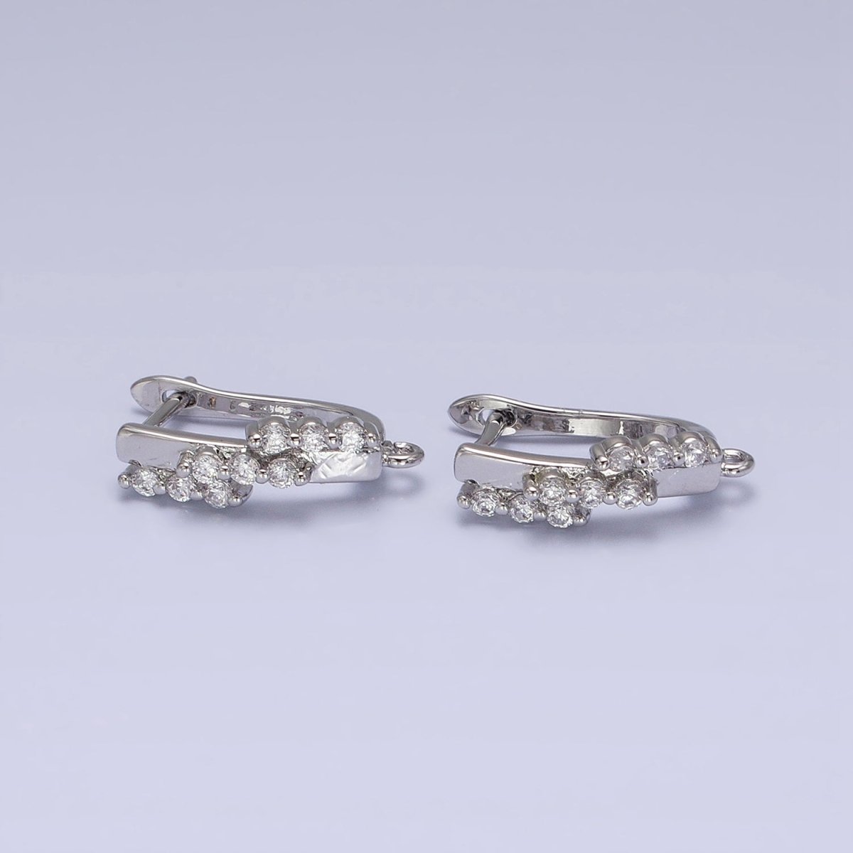 16K Gold Filled Triple CZ Lined Micro Paved Bar Open Loop English Lock Earrings Supply in Gold & Silver | Z-231 Z-232