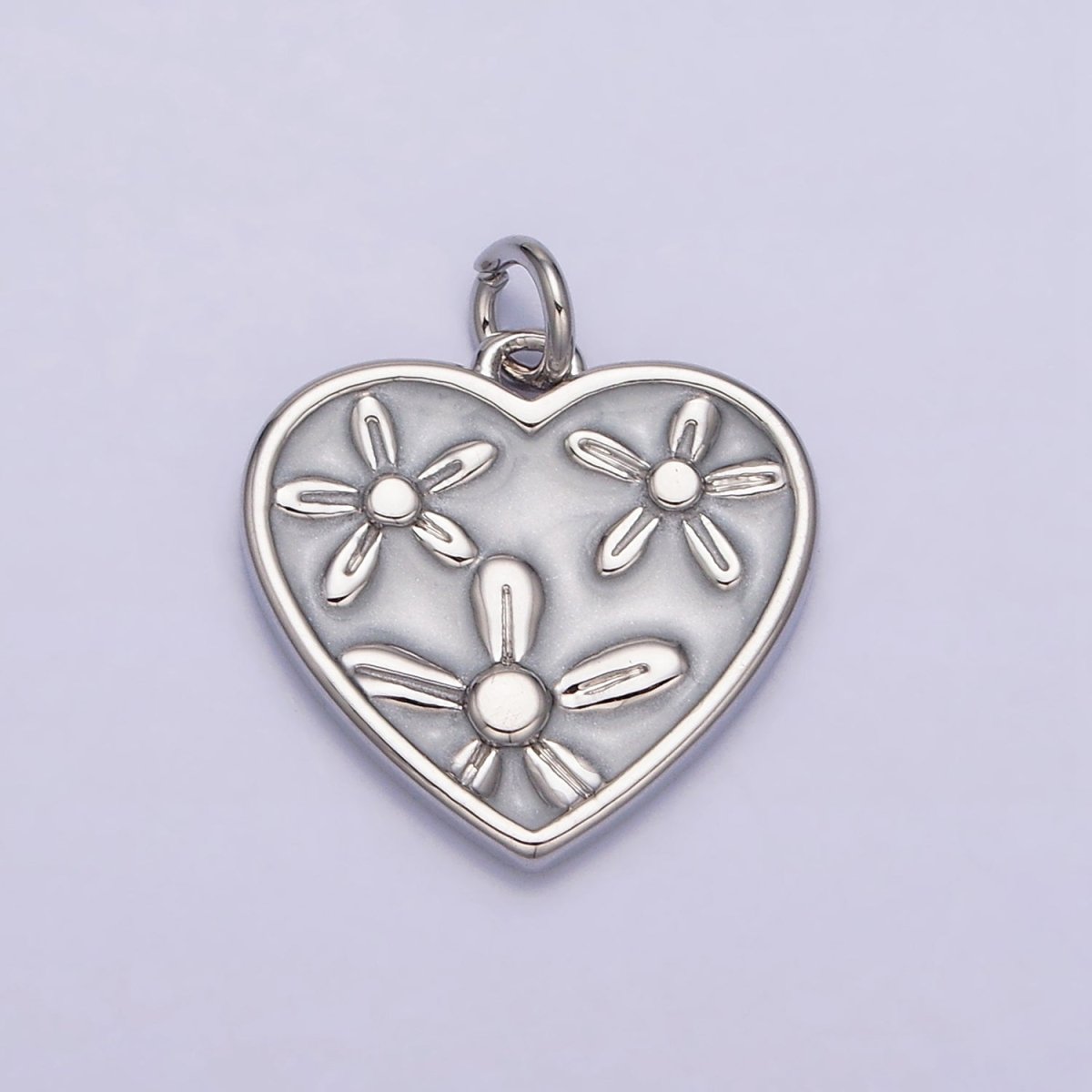 16K Gold Filled Triple Flower White, Pink, Blue Sparkly Enamel Heart Charm | AC1105 - AC1110