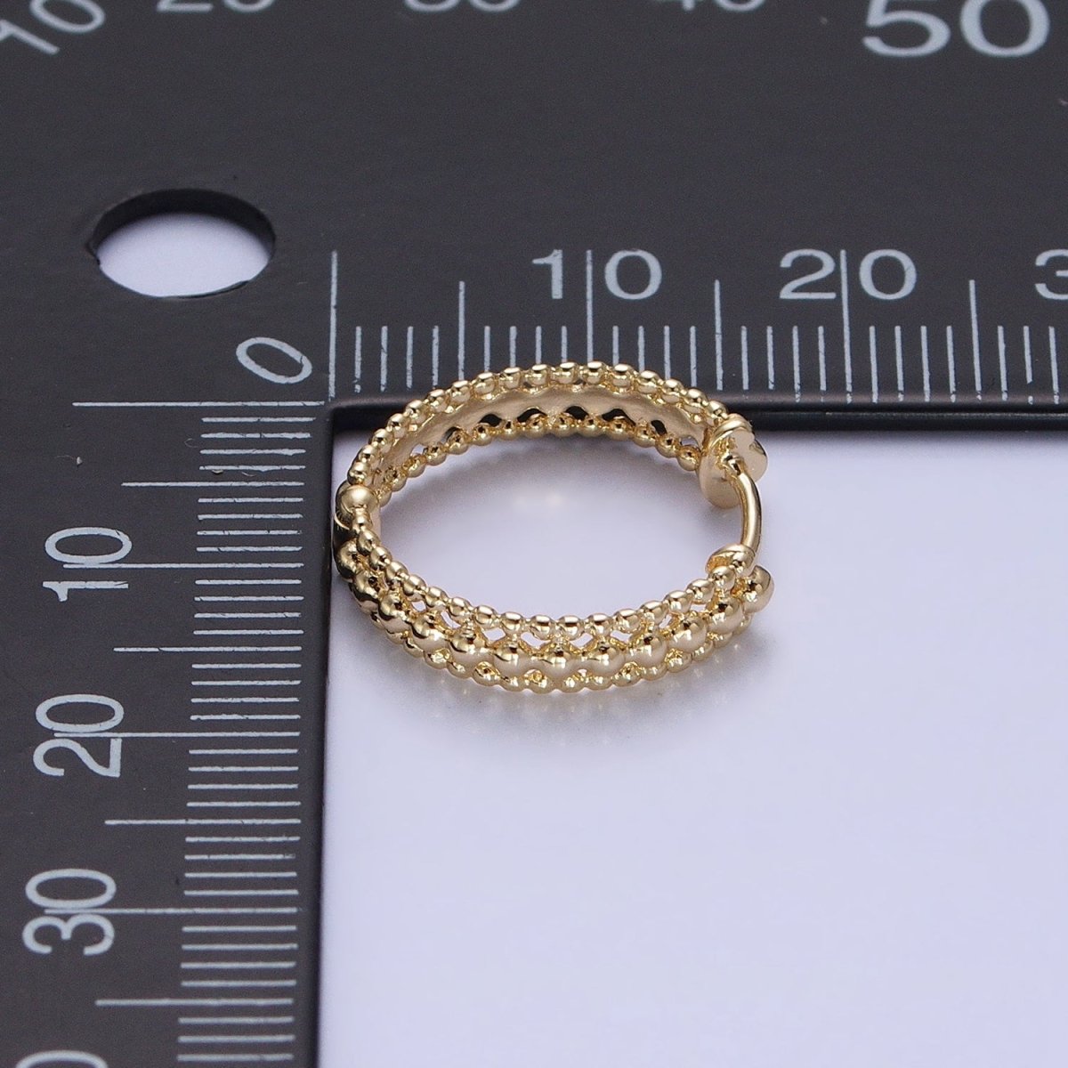 16K Gold Filled Triple Round Beaded Bubble Band 17mm Hoop Earrings | AD1355