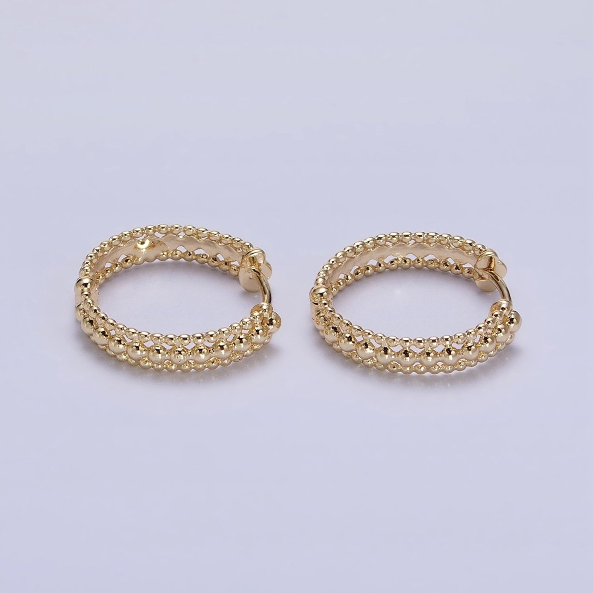 16K Gold Filled Triple Round Beaded Bubble Band 17mm Hoop Earrings | AD1355