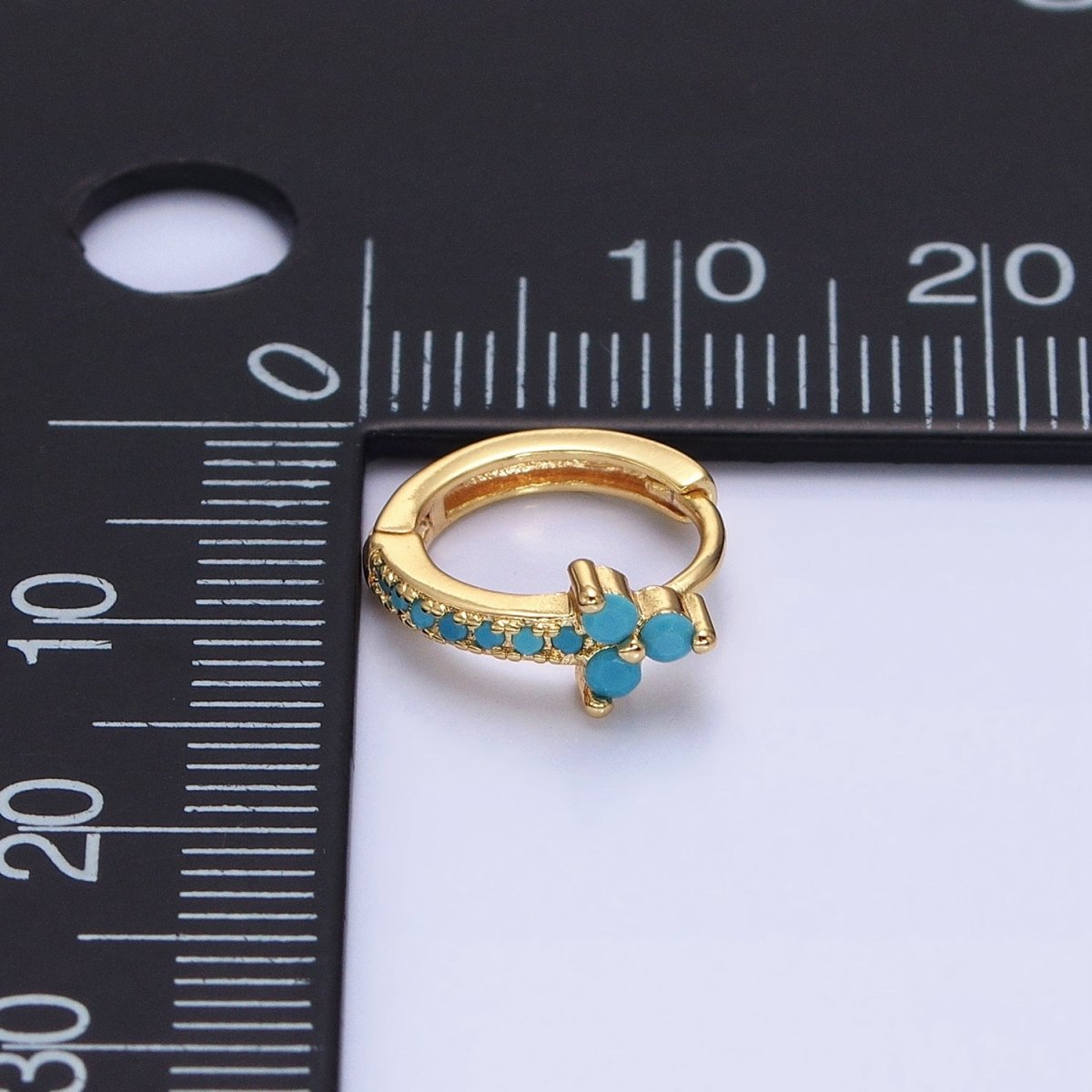 16K Gold Filled Turquoise Lined Arrow Triple Flower 11mm Cartilage Huggie Earrings in Gold & Silver | AB1474 AB1475