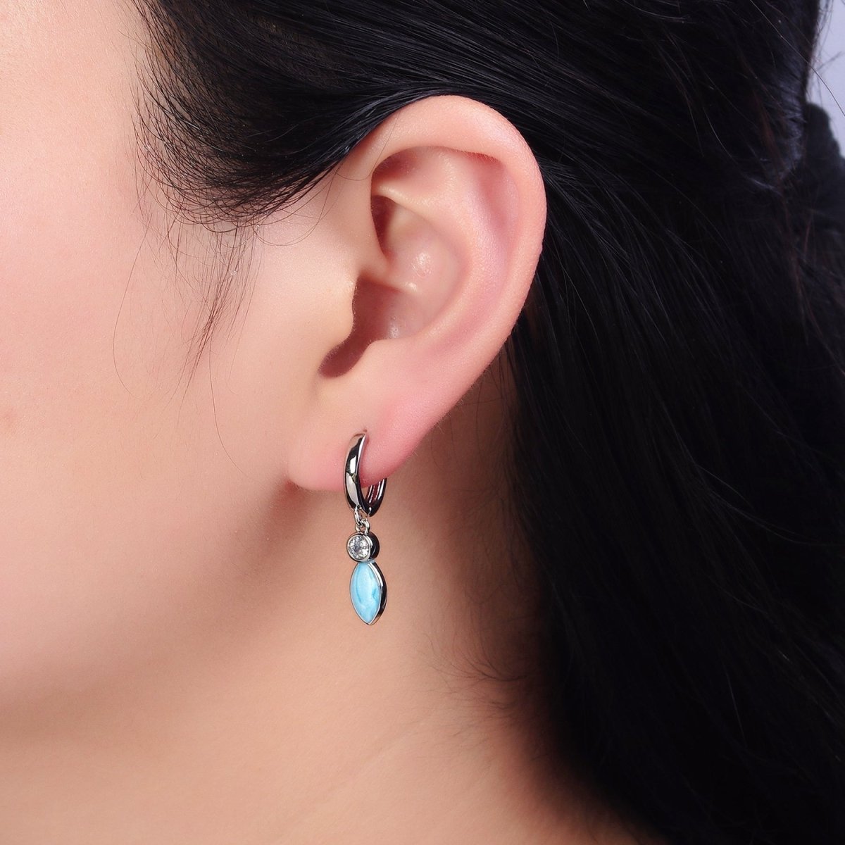 16K Gold Filled White, Blue, Pink Sparkly Enamel Drop Huggie Earrings in Gold & Silver | AD-355~AD-360