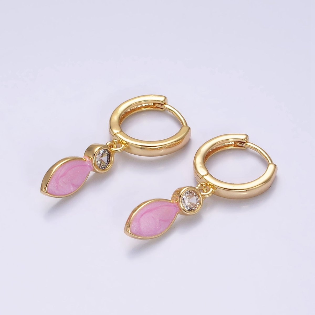 16K Gold Filled White, Blue, Pink Sparkly Enamel Drop Huggie Earrings in Gold & Silver | AD-355~AD-360