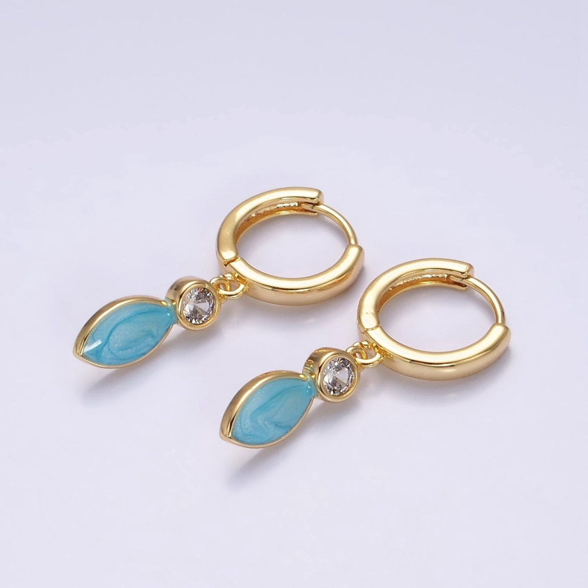 16K Gold Filled White, Blue, Pink Sparkly Enamel Drop Huggie Earrings in Gold & Silver | AD-355~AD-360