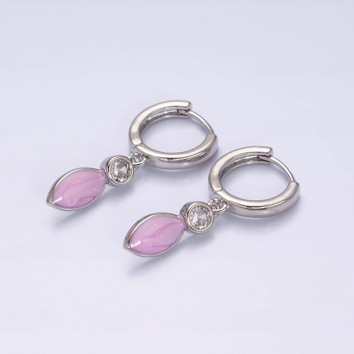 16K Gold Filled White, Blue, Pink Sparkly Enamel Drop Huggie Earrings in Gold & Silver | AD-355~AD-360