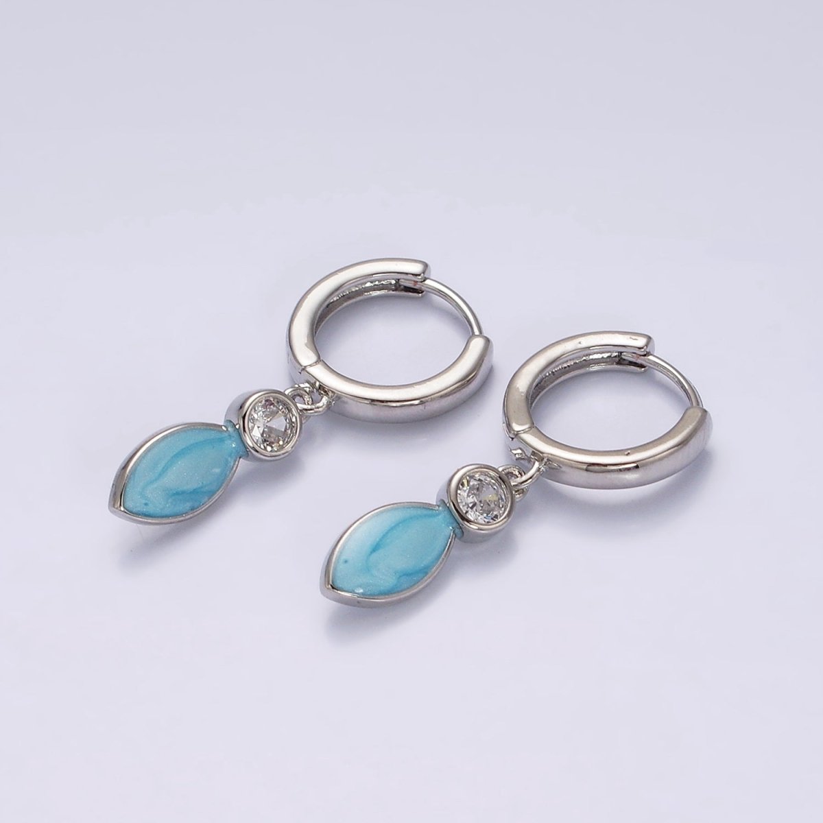 16K Gold Filled White, Blue, Pink Sparkly Enamel Drop Huggie Earrings in Gold & Silver | AD-355~AD-360