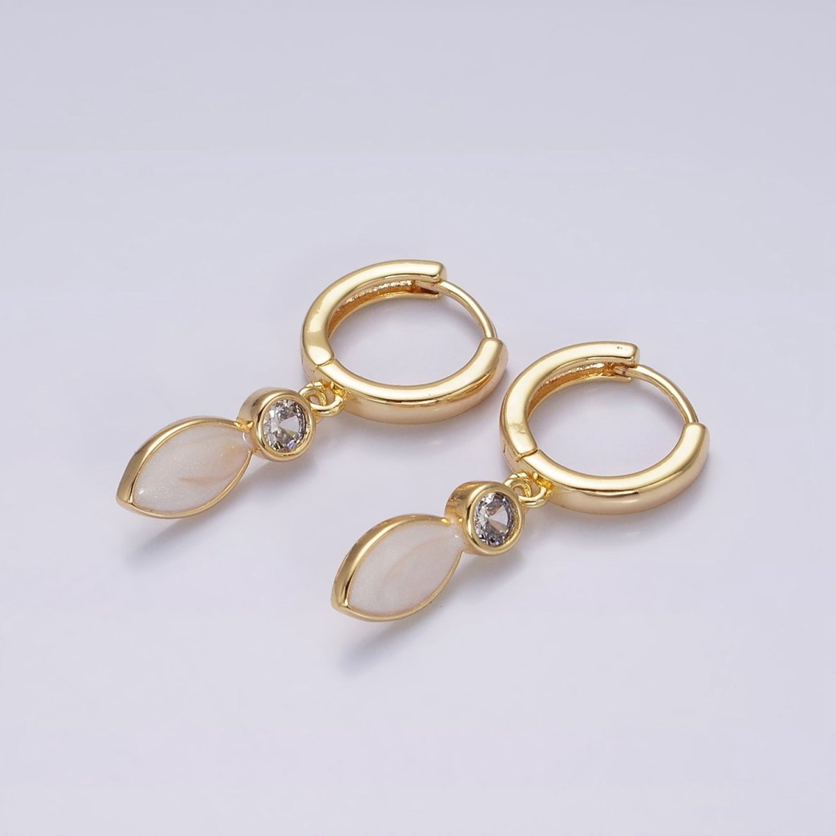 16K Gold Filled White, Blue, Pink Sparkly Enamel Drop Huggie Earrings in Gold & Silver | AD-355~AD-360