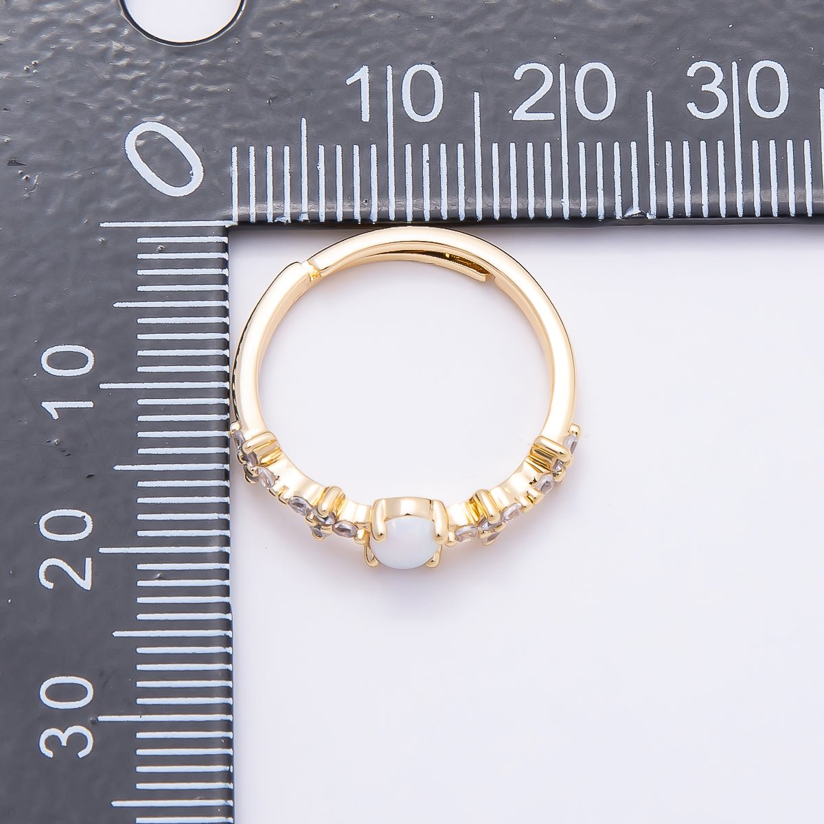 16K Gold Filled White Opal Clear CZ Flower Leaf Adjustable Ring | Rings-00139