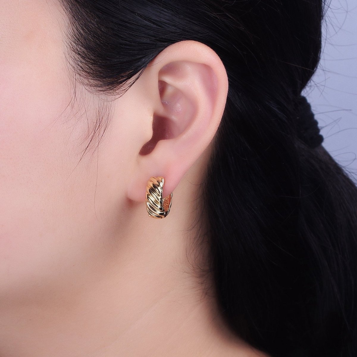 16K Gold Filled Wide Flat Lined Croissant 16mm Huggie Hoop Earrings in Gold & Silver | AB-1478 AB-1479