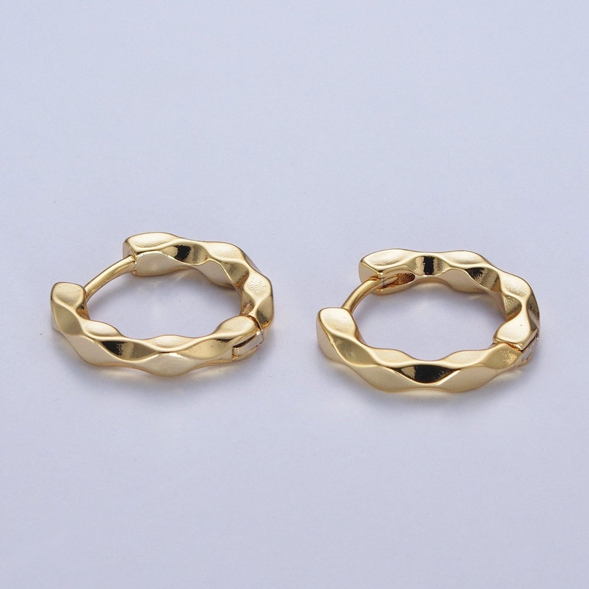 16mm Flat Twist Geometric Gold Huggie Hoops Earrings | AD-483