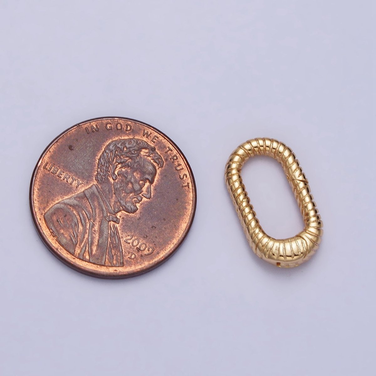 16mm Gold Textured Striped Oblong Push Spring Gate Ring Closure Enhancer Supply | Z-069