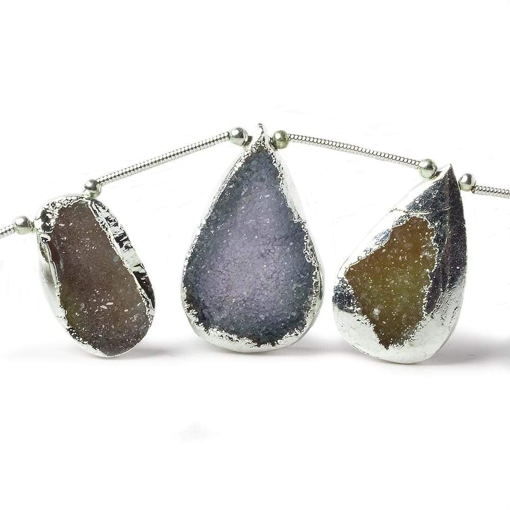 17-28mm Silver Leaf Multi Color Agate Drusy Free Shape Strand 7 inch 7 pieces