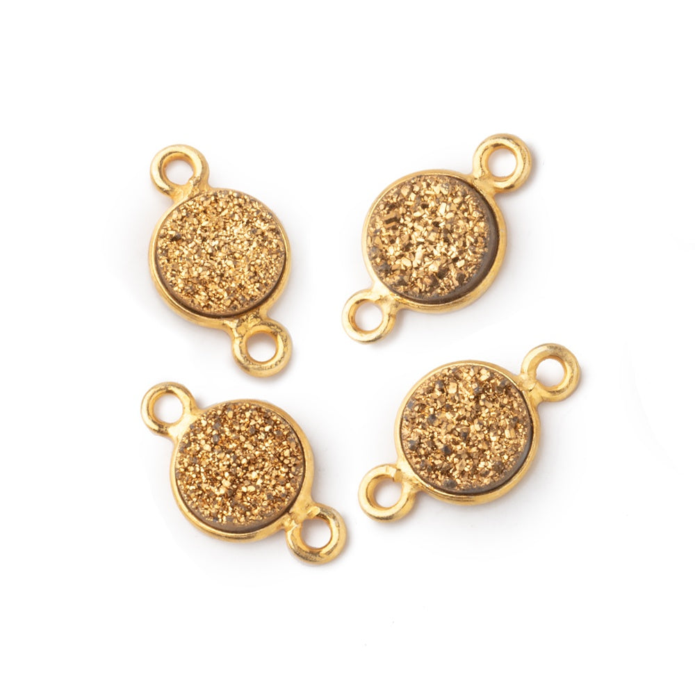 8mm Vermeil Bezel Metallic Gold Drusy Coin Connector Sets of 4 Pieces