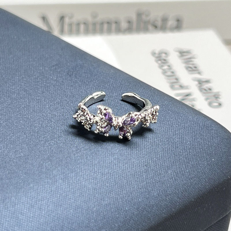 Trendy Niche Designed Purple Rhinestone Inlaid Open Ring For Ladies, Classic Nine Purple Fire Series Sweet Cool Light Luxury High-End Texture Finger Jewelry, Versatile Daily Matching Accessory