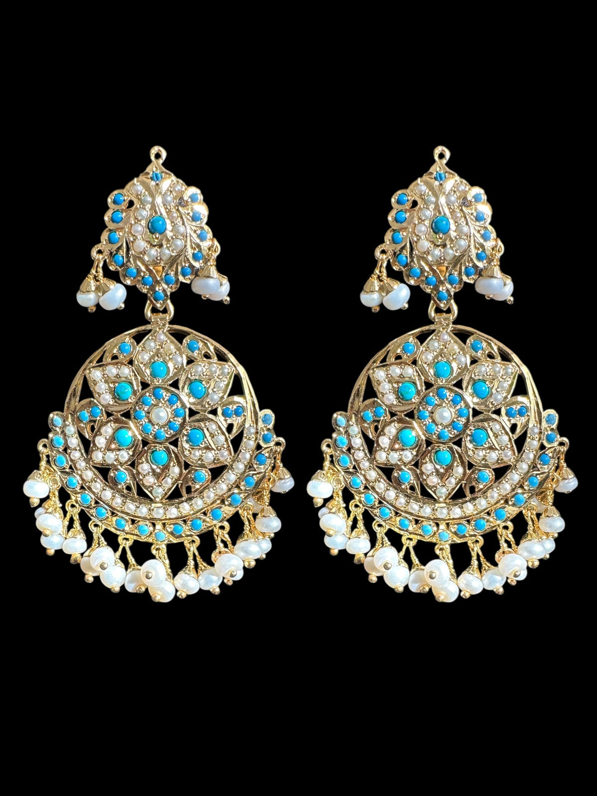 Freya Turquoise & Freshwater Pearl Earrings – Gold-Plated 92.5 Silver (Ready to Ship)