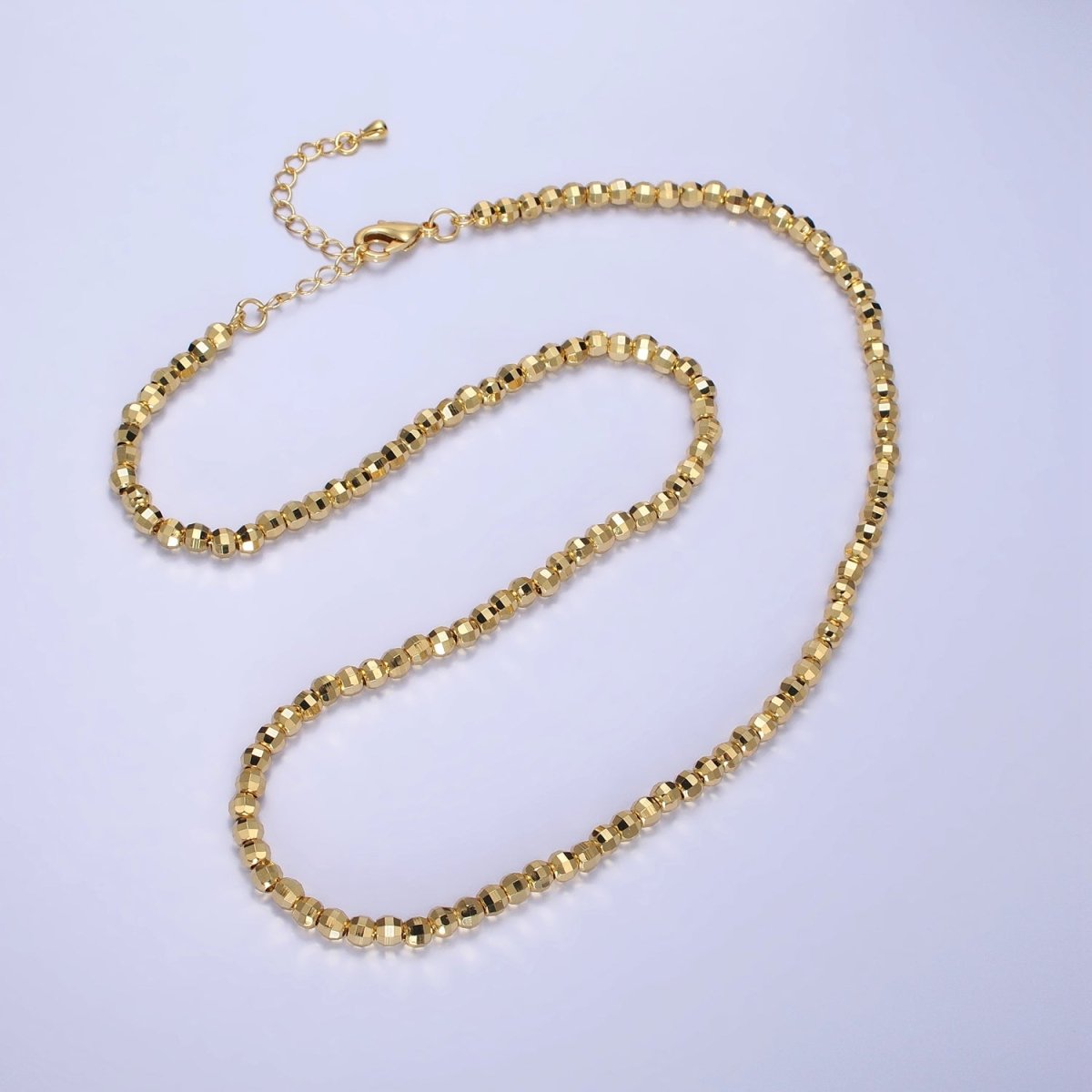 Gold, Silver 3.5mm, 3mm Multifaceted Ball Chain 17.5 Inch Necklace w. Extender | WA-01564 ~ WA-01567 Clearance Pricing