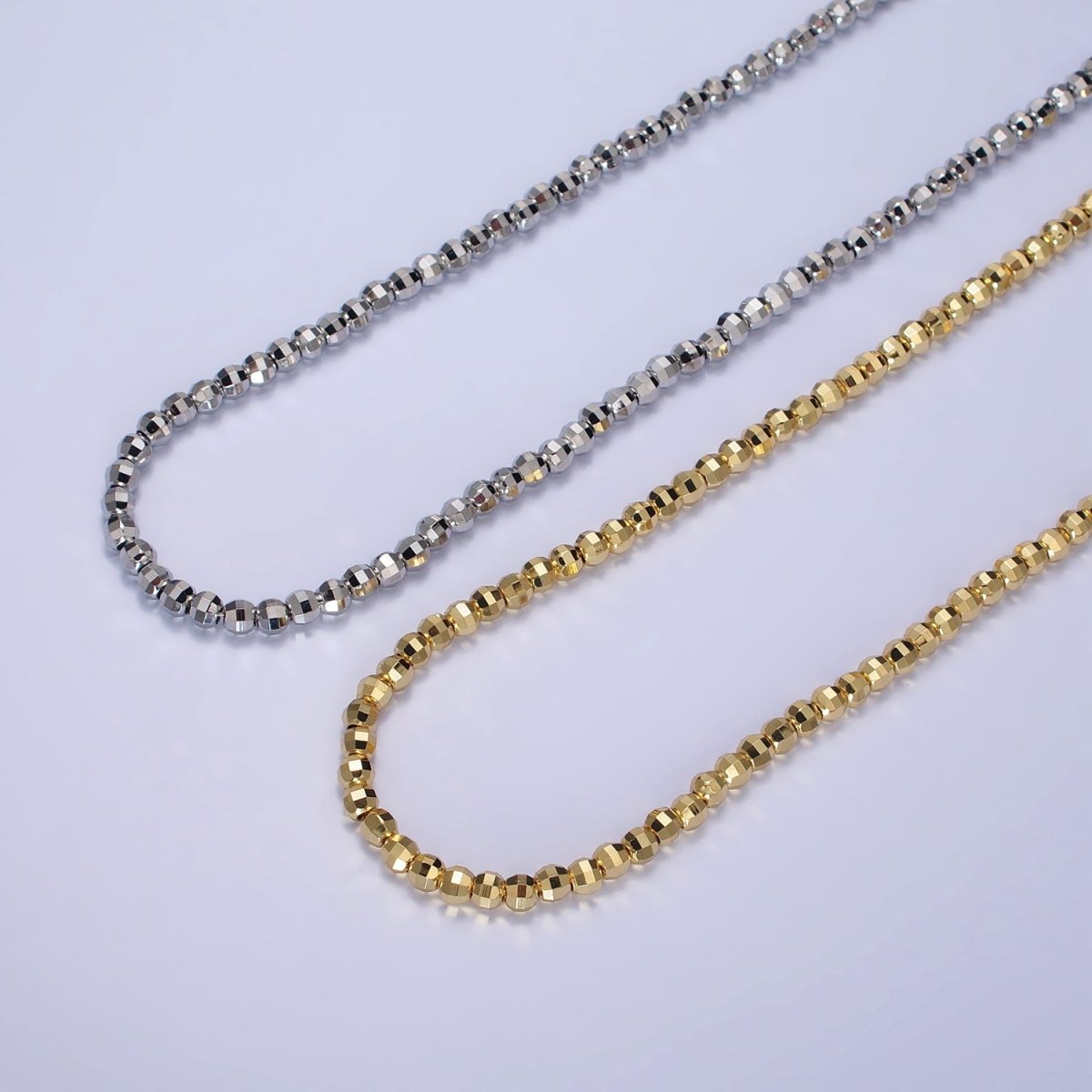 Gold, Silver 3.5mm, 3mm Multifaceted Ball Chain 17.5 Inch Necklace w. Extender | WA-01564 ~ WA-01567 Clearance Pricing