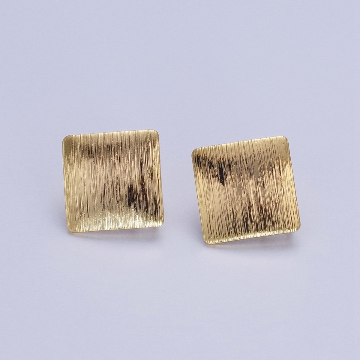 17.5mm Line-Textured Rhombus Stud Open Loop Gold Earrings Supply | Z081