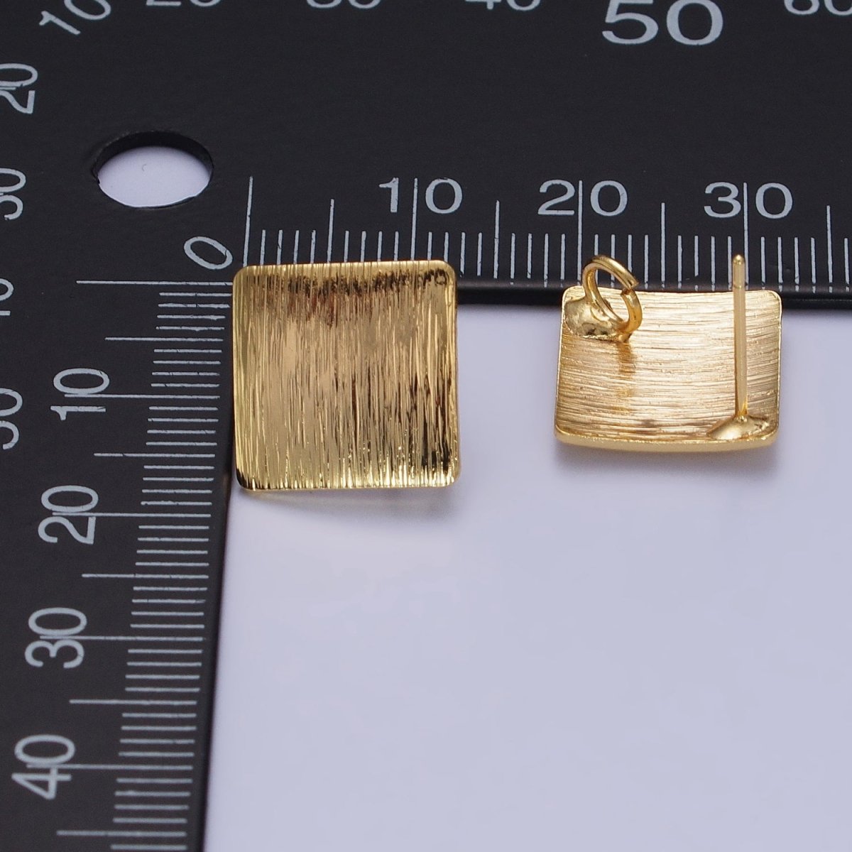 17.5mm Line-Textured Rhombus Stud Open Loop Gold Earrings Supply | Z081