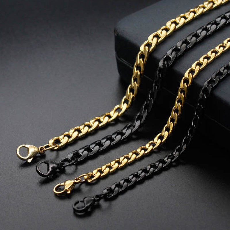 Men's Link Chain Stainless Steel Black Titanium Golden Necklaces