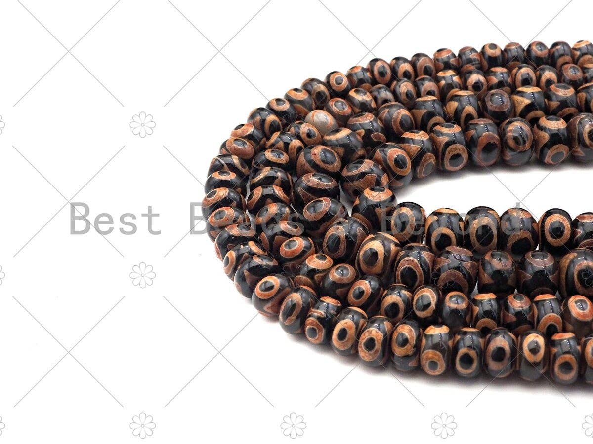 Natural Brown Tibetan Agate Rondelle Smooth Beads, Brown Dzi Rondelle Beads, Tibetan Dzi Beads, 8x12mm/10x14mm, 15..5'' Full Srand,Sku#U1048