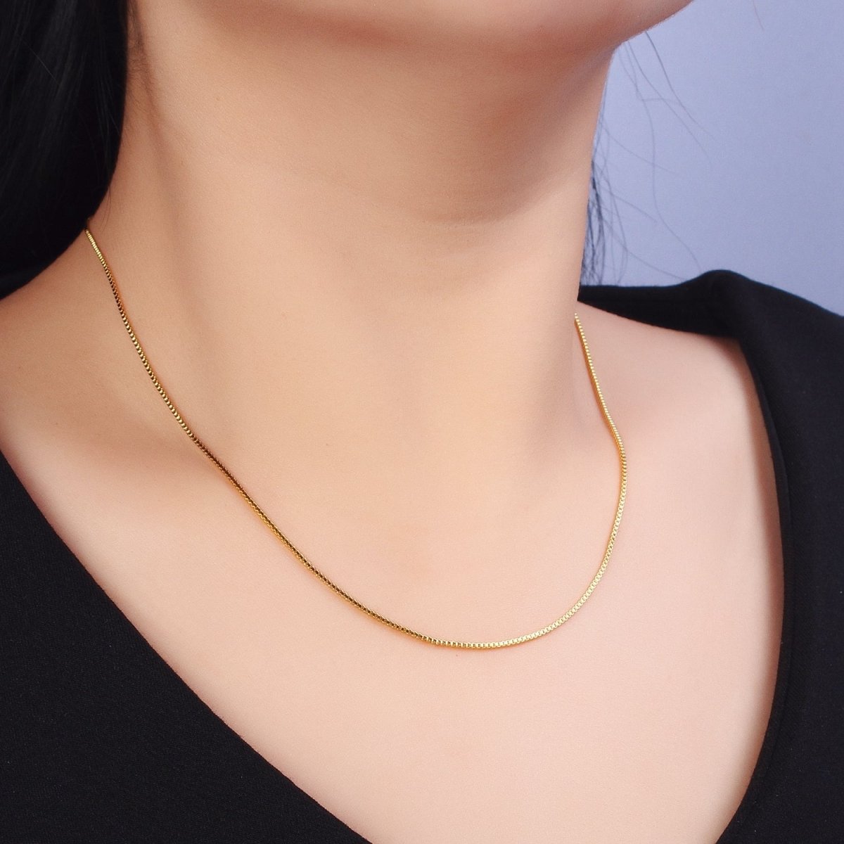 17.75 inch Box Chain Necklace - 24k Gold Filled Box Chain Delicate Dainty Layered Necklace | WA-1644 Clearance Pricing