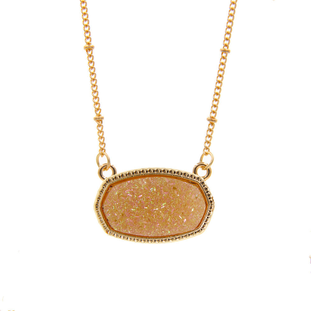 Gold Imitation Vug Gem Oval Clavicle Chain Jewelry Set
