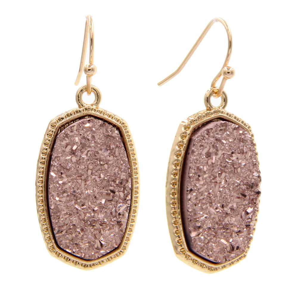 Gold Imitation Vug Gem Oval Clavicle Chain Jewelry Set