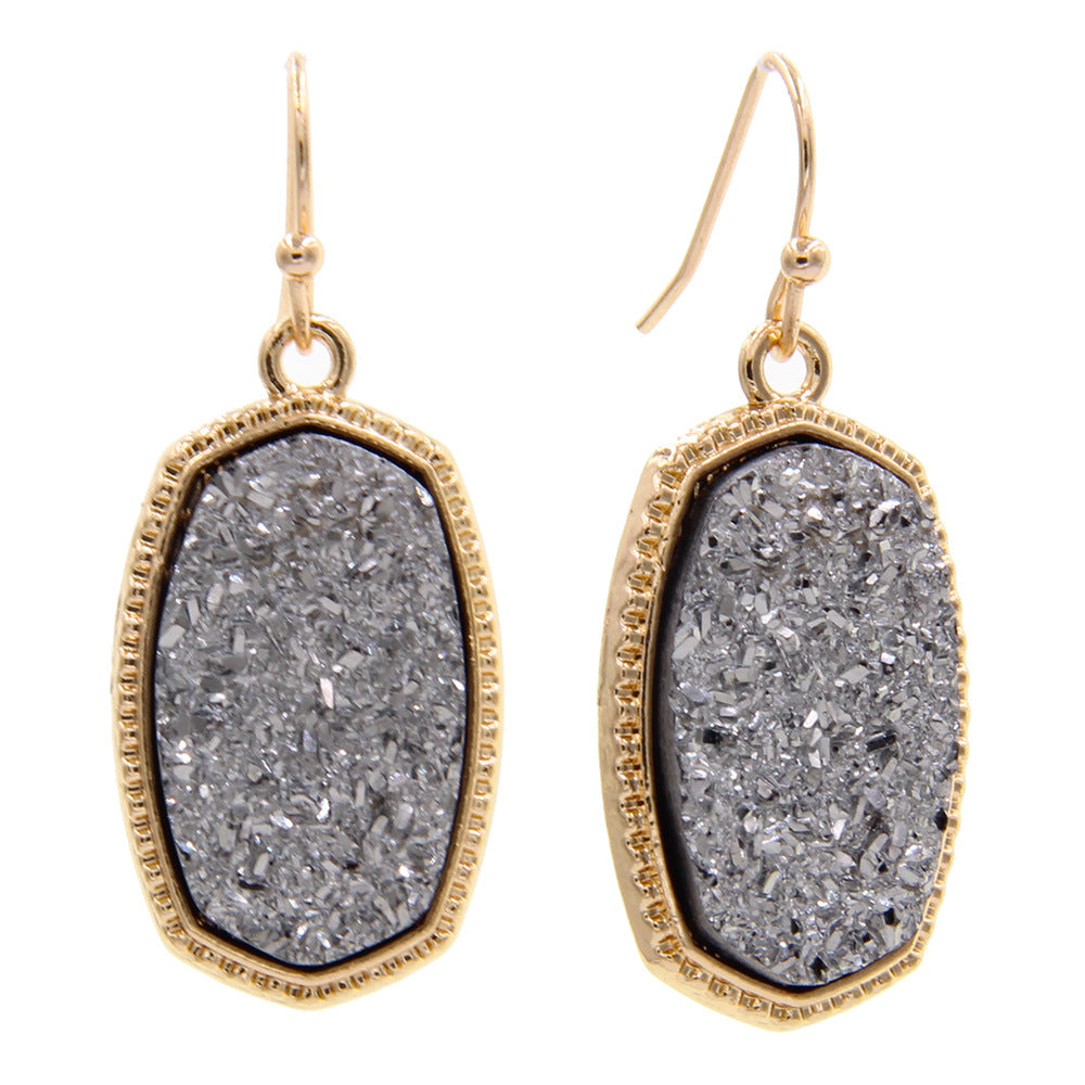 Gold Imitation Vug Gem Oval Clavicle Chain Jewelry Set