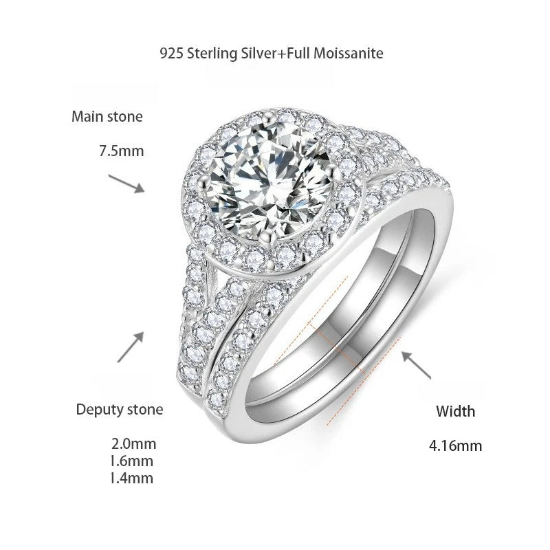 Moissanite Stackable Ring Set – 1.5ct Center Stone + 0.83ct Accent Stones, 7.5mm Round Brilliant, Sterling Silver with 18K Gold Plating