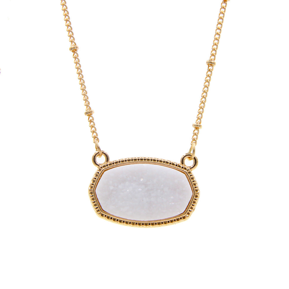 Gold Imitation Vug Gem Oval Clavicle Chain Jewelry Set