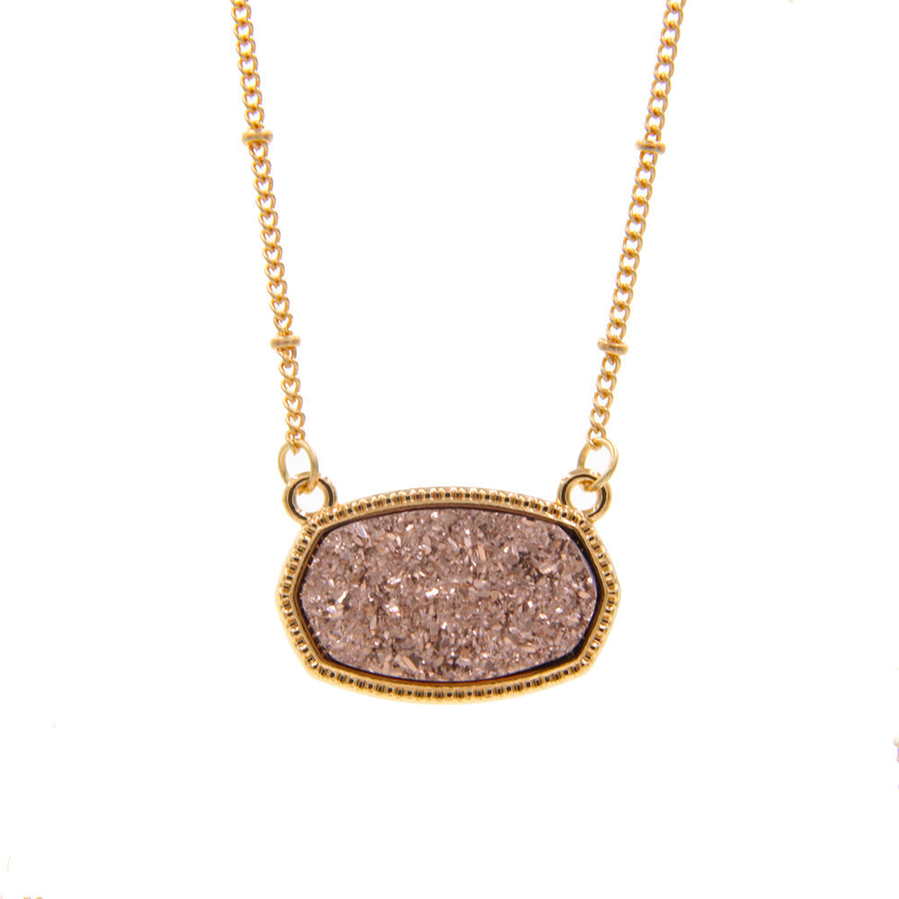 Gold Imitation Vug Gem Oval Clavicle Chain Jewelry Set