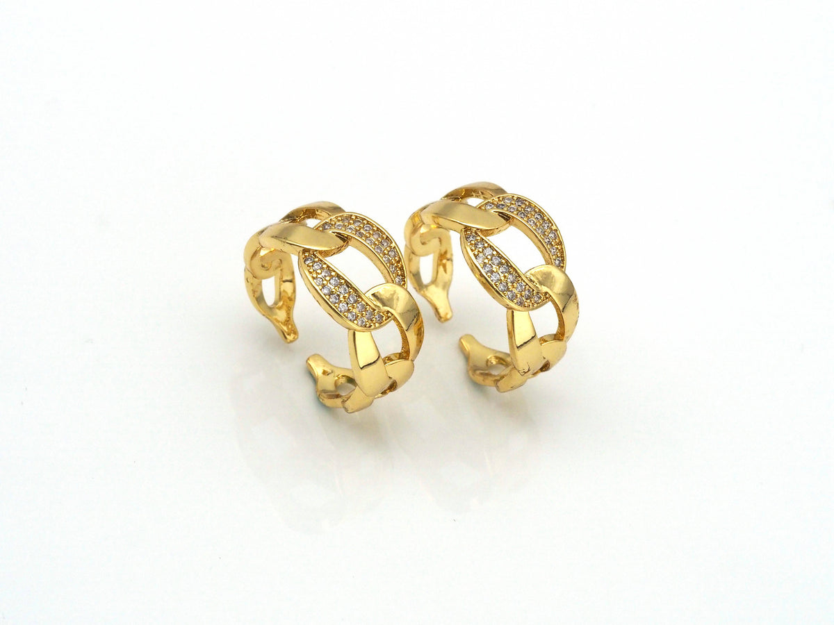 CZ Pave Oval Link Shape Adjustable Ring,X224