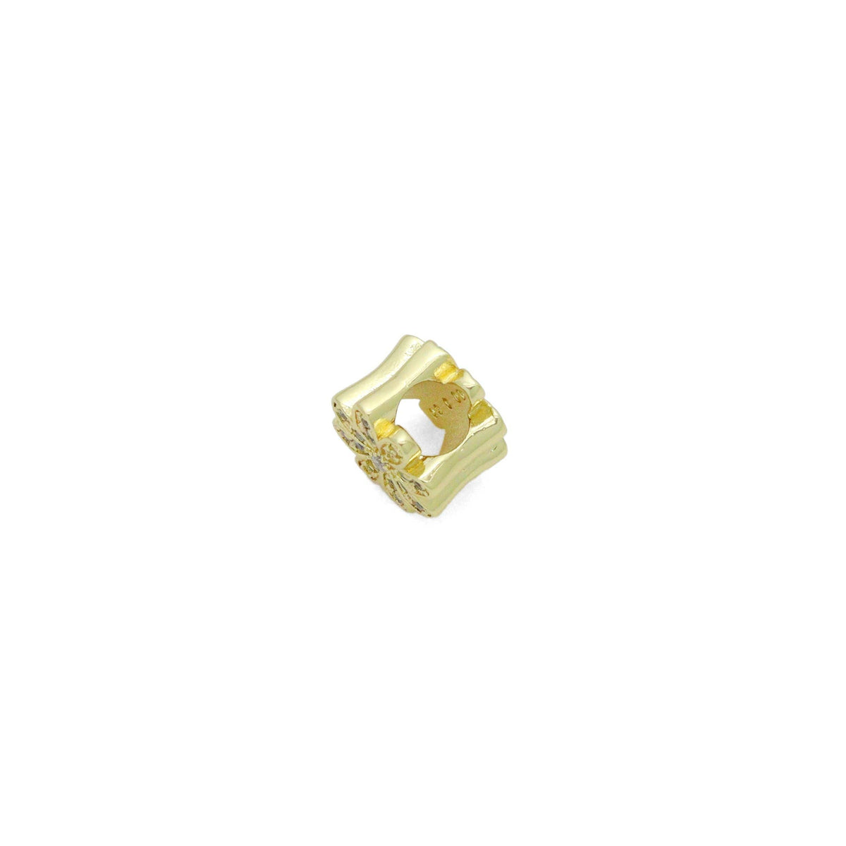 CZ Gold Daisy Flower Large hole Spacer Bead Charm, Sku#LK1202