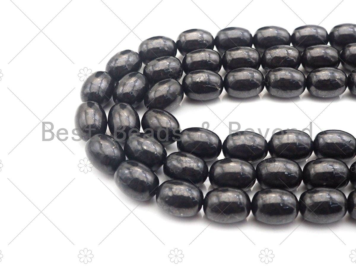 Top Quality Barrel Shape Shungite, Smooth Drum Shape Shungite, Healing Energy, Genuine Shungite Beads 10x14mm, 15.5" Full Strand, Sku#U983