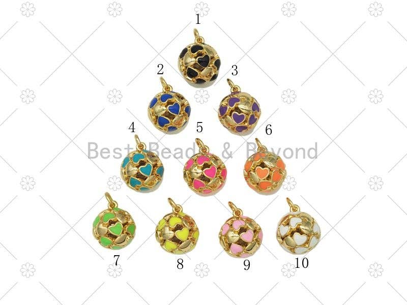 Enamel Colorful Heart Round Ball Charm, Sku#LD186