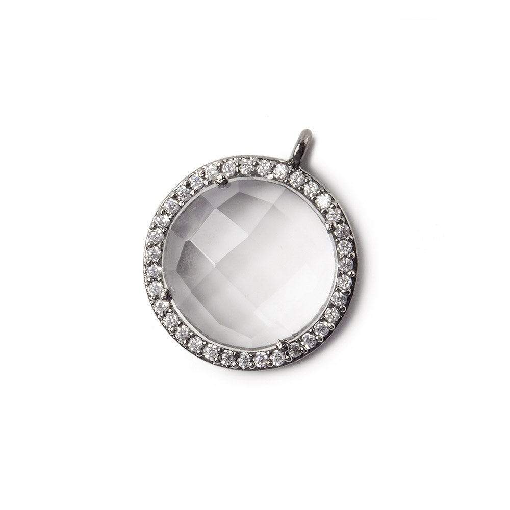 17mm Black Gold Bezel White CZ and Crystal Quartz Coin Pendant 1 focal bead