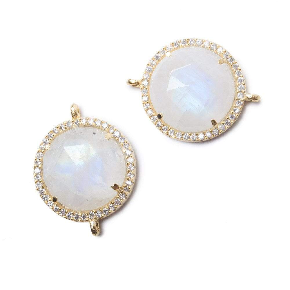 17mm Vermeil Bezel White CZ and Rainbow Moonstone Coin Pendant 1 focal bead
