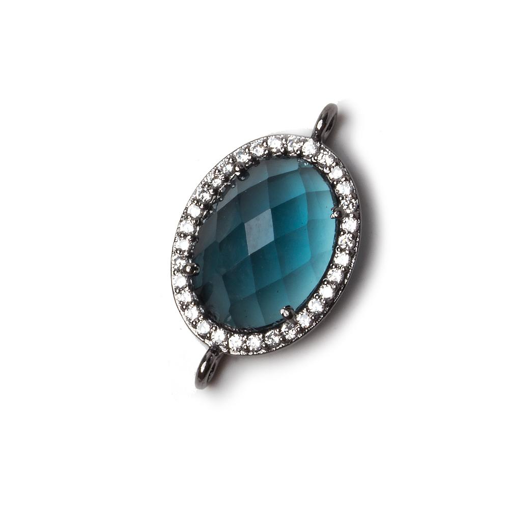 17x13mm Black Gold Bezeled CZ & London Blue Quartz Oval Connector 1 pc