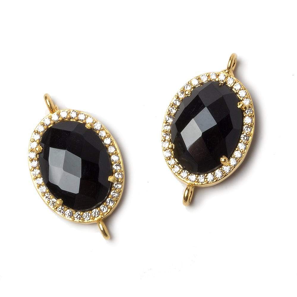 17x13mm Vermeil Bezeled CZ & Black Chalcedony Oval Connector 1 pc