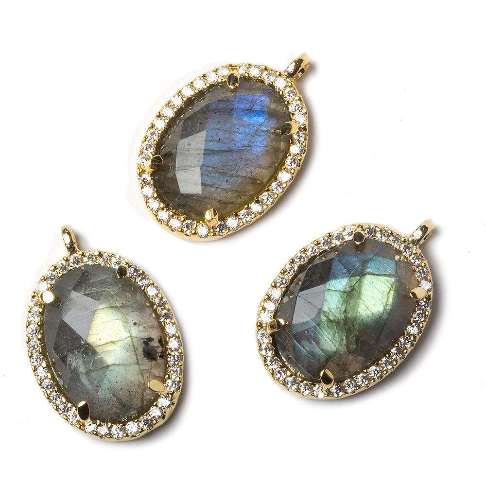 17x13mm Vermeil Bezeled White CZ and Labradorite Oval Pendant 1 piece