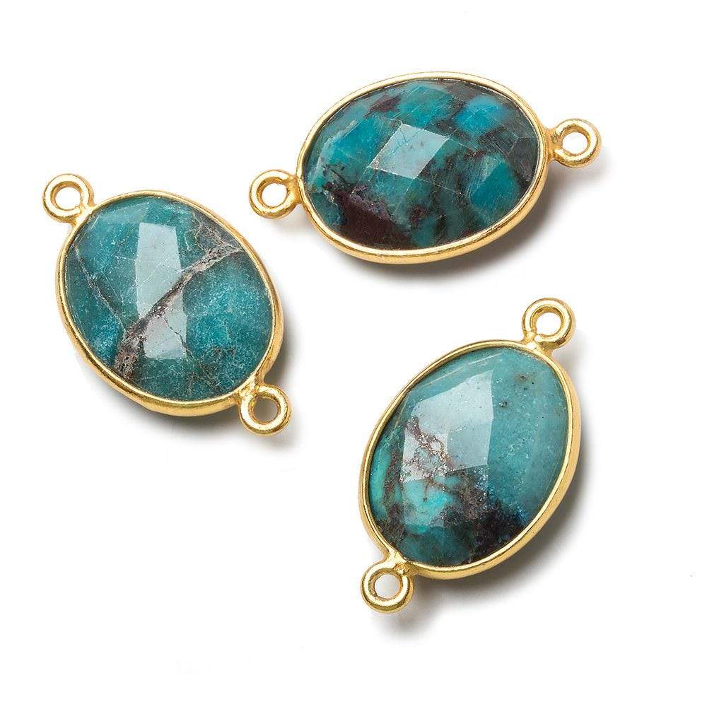 17x13mm Vermeil Bezel Chrysocolla Faceted Oval Connector 1 piece